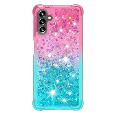 SKALO Samsung A34 5G Kvicksand Glitter Hjerter TPU Cover - Pink-Turkis