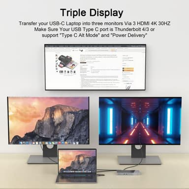 NÖRDIC DisplayLink USB-A & USB-C Dockingstation 1 til 15 til tredobbelte skærme 1xHDMI 4K30Hz 2xHDMI 2K50hz til Mac M1 M2 Thunderbolt 3 & 4