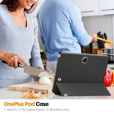 Til OnePlus Pad Tri-fold Stand Wake/Sleep Cover Tabletetui - Sort