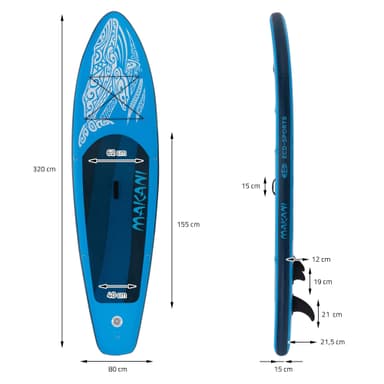 Surfbræt Stand Up Paddle SUP bord Makani padle bord oppustelige Blå 320 cm