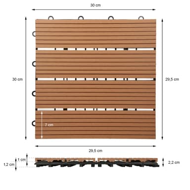 ECD Germany WPC terrassefliser 30x30 cm 33-delt besætningssæt til 3m ² lysebrunt
