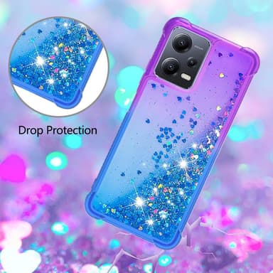 SKALO Xiaomi Redmi Note 12 5G Kvicksand Glitter Hjerter TPU Cover - Lilla-Blå