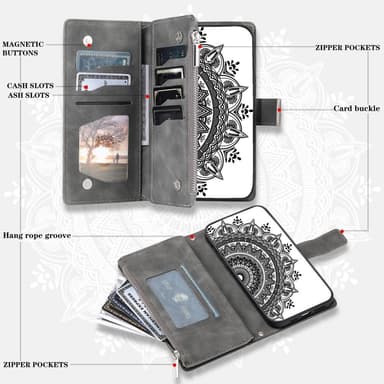 SKALO Xiaomi Redmi Note 12 4G Big Wallet Mandala Pungetaske - Grå