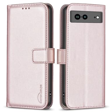 Google Pixel 7a BINFEN COLOR Præget Flip Cover - Rosa guld