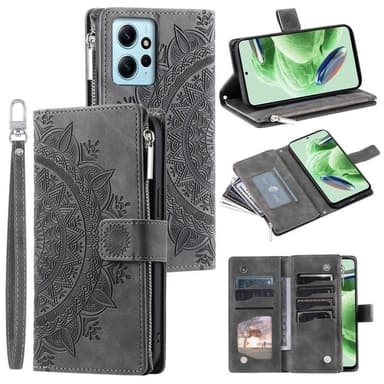 SKALO Xiaomi Redmi Note 12 4G Big Wallet Mandala Pungetaske - Grå