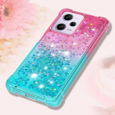SKALO Xiaomi Redmi Note 12 Pro 5G Kvicksand Glitter Hjerter TPU Cover - Pink-Turkis