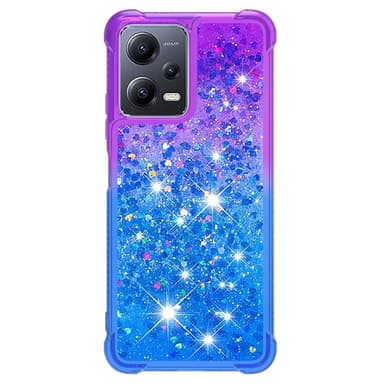 SKALO Xiaomi Redmi Note 12 5G Kvicksand Glitter Hjerter TPU Cover - Lilla-Blå