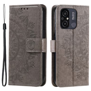 SKALO Xiaomi Redmi 12C 4G Mandala Flip Cover - Grå