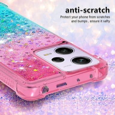 SKALO Xiaomi Redmi Note 12 Pro 5G Kvicksand Glitter Hjerter TPU Cover - Pink-Turkis