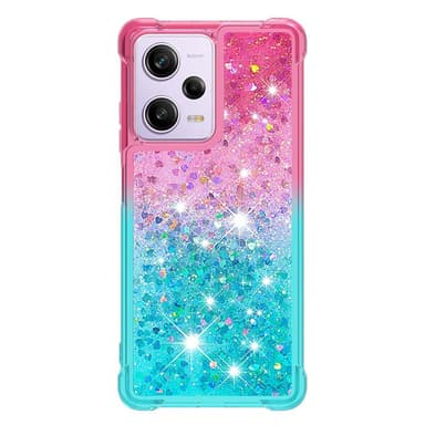 SKALO Xiaomi Redmi Note 12 Pro 5G Kvicksand Glitter Hjerter TPU Cover - Pink-Turkis