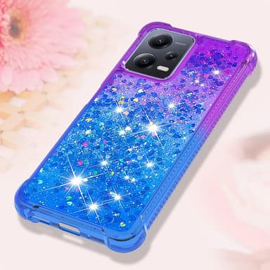 SKALO Xiaomi Redmi Note 12 5G Kvicksand Glitter Hjerter TPU Cover - Lilla-Blå