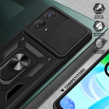SKALO Motorola Moto G53 5G Armor Hybrid Metal Ring Camera Slider - Sort