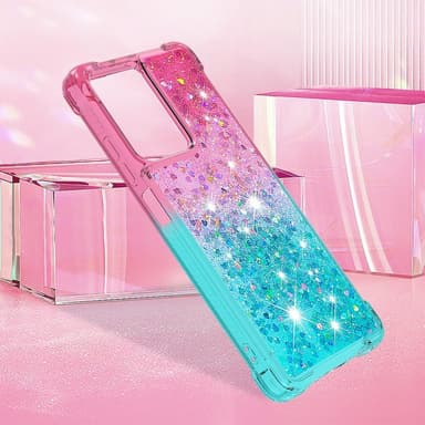 SKALO Xiaomi Redmi Note 12 Pro 5G Kvicksand Glitter Hjerter TPU Cover - Pink-Turkis