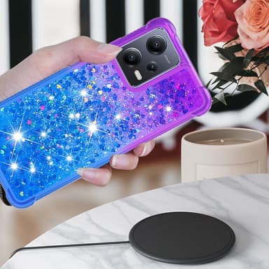 SKALO Xiaomi Redmi Note 12 5G Kvicksand Glitter Hjerter TPU Cover - Lilla-Blå