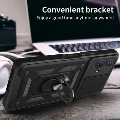 SKALO Motorola Moto G53 5G Armor Hybrid Metal Ring Camera Slider - Sort