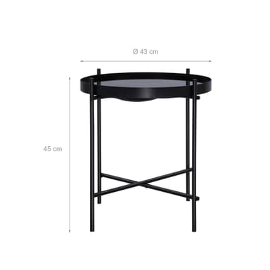 WOMO-DESIGN design sidebord Ø43x45cm i sort lavet af metal og glas, stuebord med
