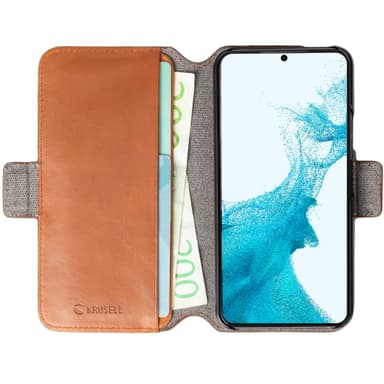 Krusell Læder telefonpung Galaxy S22+ Cognac