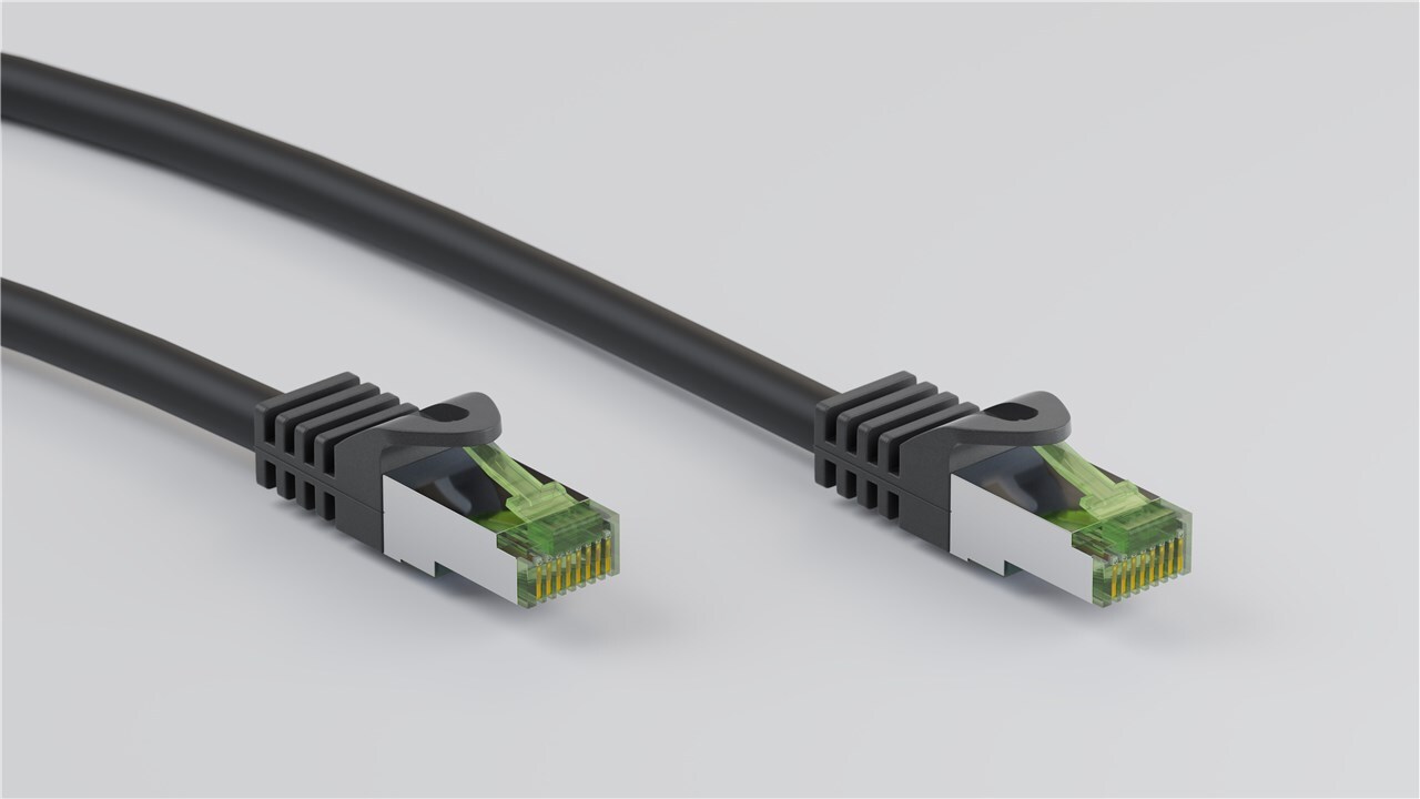 Goobay RJ45 netværkskabel med CAT 8.1 S/FTP råkabel, AWG 26, sort