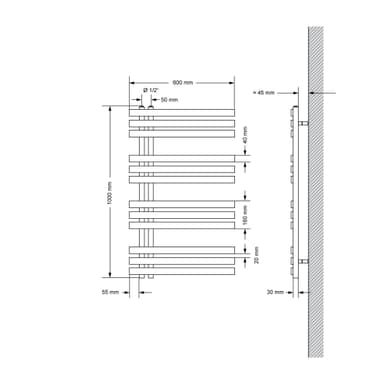 ECD Germany Iron EM model Håndklæderadiator Håndklædevarmer 600 x 1000 mm hvid