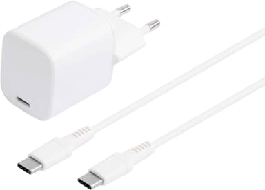 Sandstrøm USB-C 30W GaN oplader med USB-C-kabel