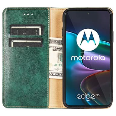 SKALO Motorola Edge 30 5G Flip Cover m. pung i PU-læder - Grøn