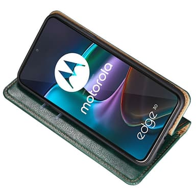 SKALO Motorola Edge 30 5G Flip Cover m. pung i PU-læder - Grøn