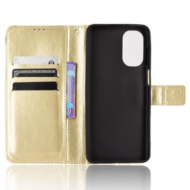 SKALO Motorola Moto G62 5G Crazy Horse Pungetui PU læder - Guld