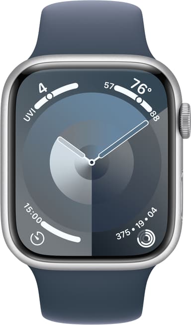 Apple Watch S9 45mm GPS (Silvert Alu/Storm Blue Sportsbånd) M/L
