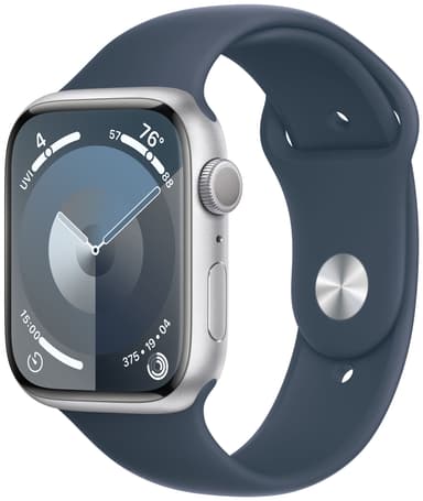 Apple Watch S9 45mm GPS (Silvert Alu/Storm Blue Sportsbånd) M/L