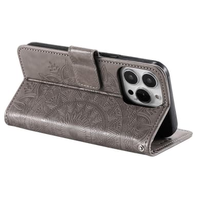 SKALO iPhone 15 Pro Mandala Flip Cover - Grå
