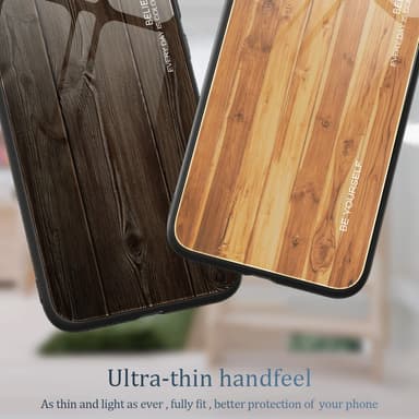 SKALO iPhone 15 Pro Max Wood hærdet glas TPU Cover - Vin rød