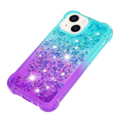 SKALO iPhone 15 Plus Kvicksand Glitter Hjerter TPU Cover - Turkis-Lilla