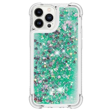 SKALO iPhone 15 Pro Kvicksand Glitter Hjerter TPU Cover - Grøn
