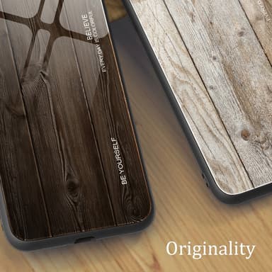 SKALO iPhone 15 Pro Max Wood hærdet glas TPU Cover - Vin rød