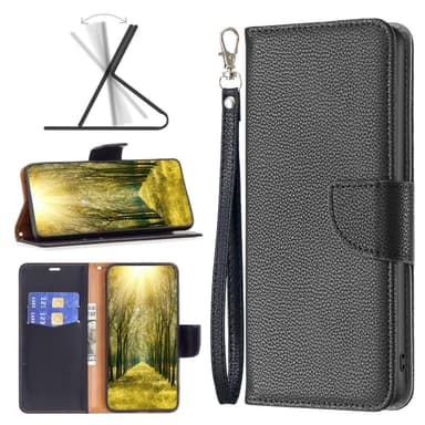 SKALO iPhone 15 Pro Max Litchi Flip Cover - Sort