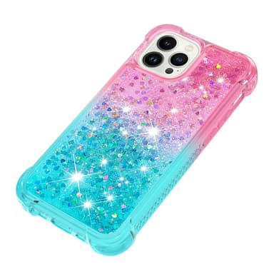 SKALO iPhone 15 Pro Max Kvicksand Glitter Hjerter TPU Cover - Pink-Turkis