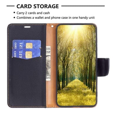 SKALO iPhone 15 Pro Max Litchi Flip Cover - Sort