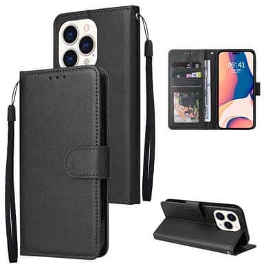 SKALO iPhone 15 Plus Flip Cover m. pung i PU-læder - Sort