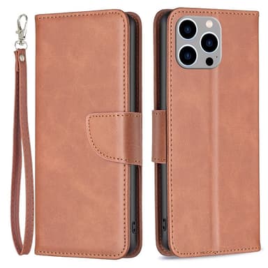 SKALO iPhone 15 Pro Max Flip Cover m. pung i PU-læder - Brun