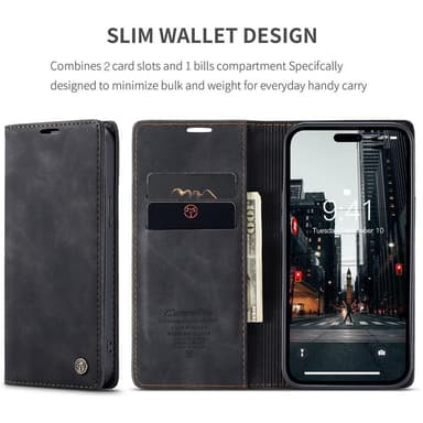 CASEME Retro tegnebog taske til iPhone 15 Pro Max - Sort