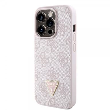Guess iPhone 15 Pro Cover Metal Logo Strass Crossbody Strap Lyserød