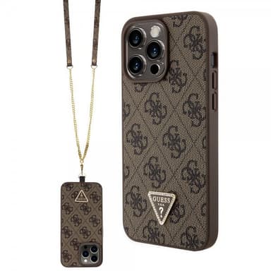 Guess iPhone 15 Pro Max Cover Metal Logo Strass Crossbody Strap Brun