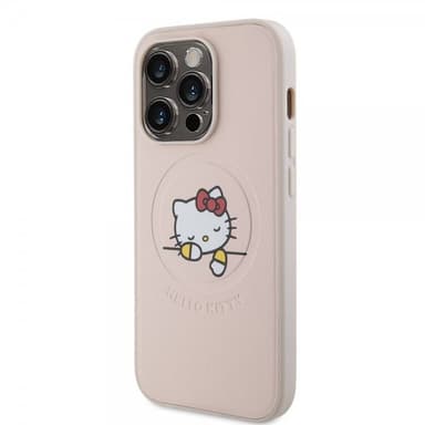 Hello Kitty iPhone 15 Pro Cover Debossed Logo MagSafe Lyserød