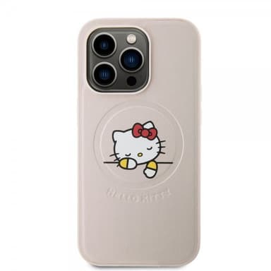 Hello Kitty iPhone 15 Pro Cover Debossed Logo MagSafe Lyserød
