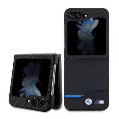 BMW Samsung Galaxy Z Flip 5 Cover Carbon Effect Metal Logo Sort