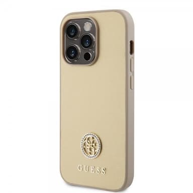 Guess iPhone 15 Pro Cover Metal Logo Strass Guld
