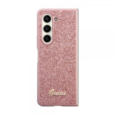 Guess Samsung Galaxy Z Fold 5 Cover Glitter Flakes Metal Logo Lyserød
