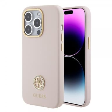 Guess iPhone 15 Pro Cover Liquid Silicone Metal Logo Lyserød