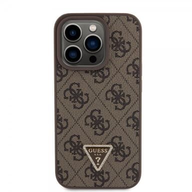 Guess iPhone 15 Pro Cover 4G Metal Triangle Strass Brun