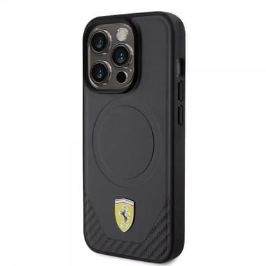 Ferrari iPhone 15 Pro Cover Carbon PU Leather MagSafe Sort